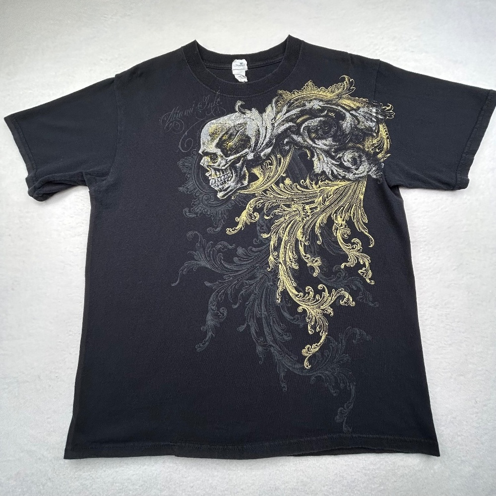 Miami Ink VINTAGE Y2K Tattoo Skull Graphic T-shirt by Anvil Black Men’s Medium